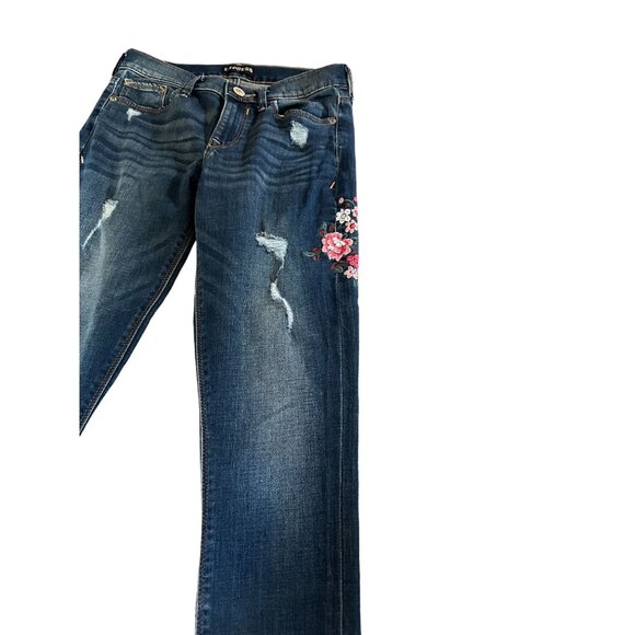 Express Womens Distressed Floral Embroidered Skinny Legging Jeans Size 0 Cotton - Picture 16 of 16